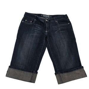 Mossimo Capri Jeans Womens‎ Blue 15 Dark Wash Embroidered Cuffed Stretch City